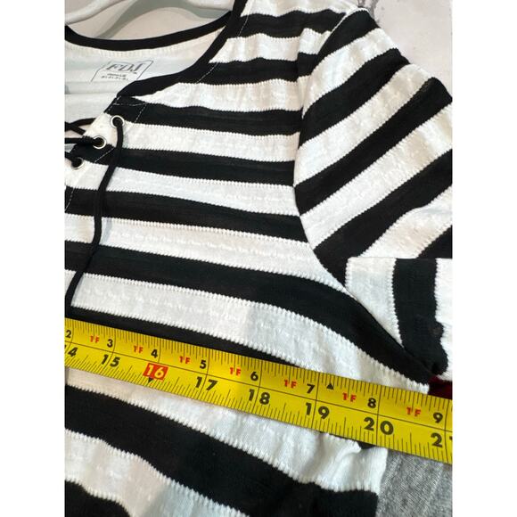 FDJ Women's 3/4 Sleeve Striped Blouse Tie Up  Black White Size Large - Picture 9 of 9